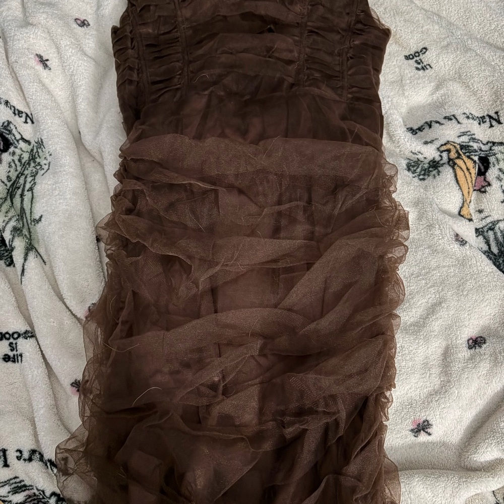 DO+BE Chocolate Brown Ruffled Midi Dress